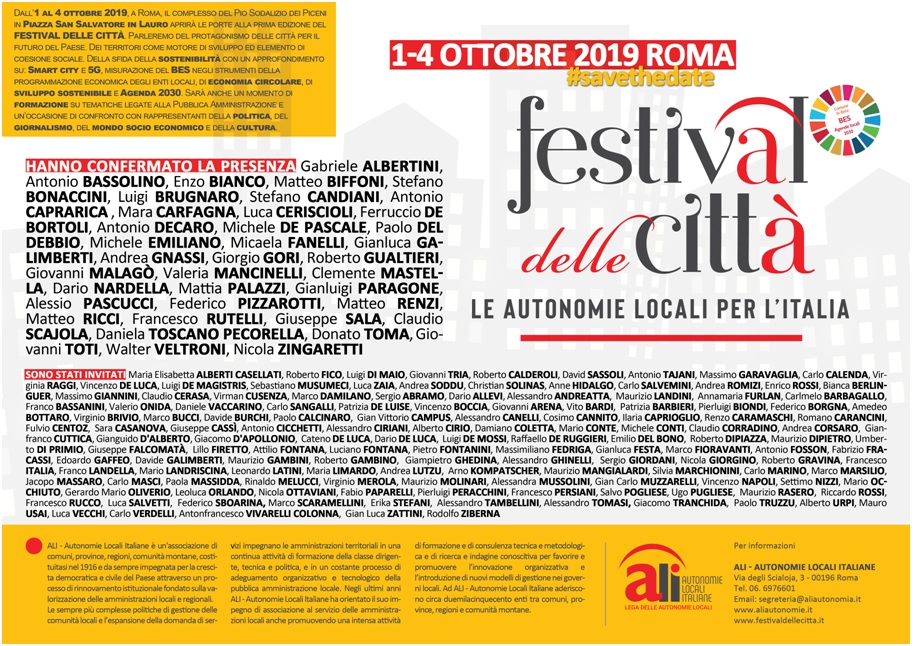 SAVE THE DATE Festival delle città Roma 1 4 ottobre 2019